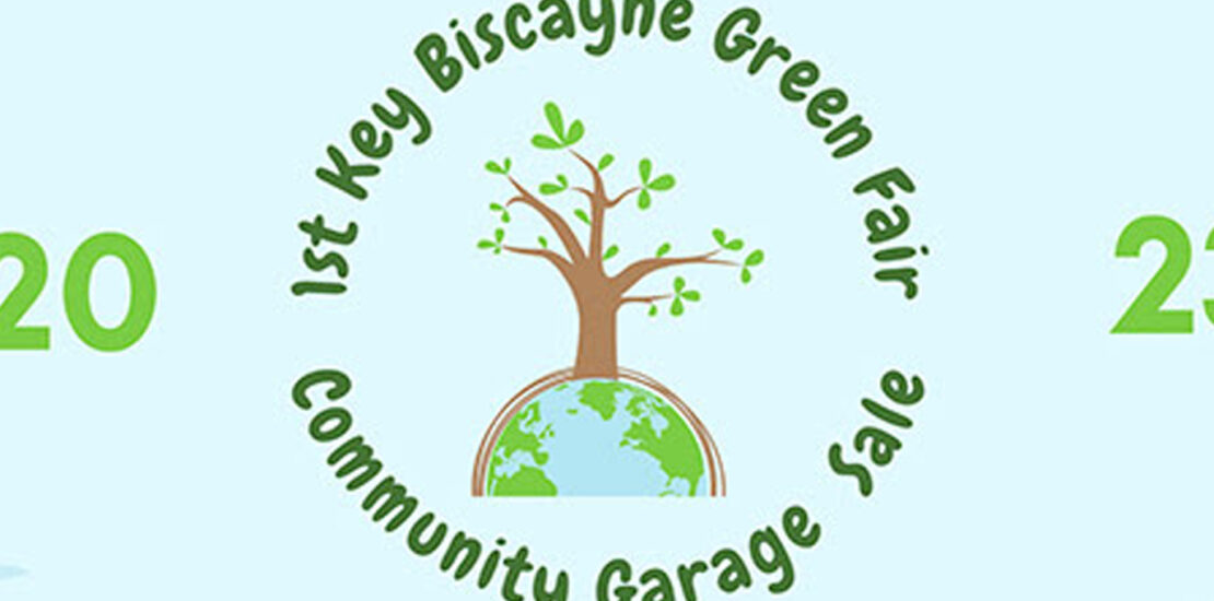 1st Key Biscayne Green Fair Community Garage Sale 2023. Logo with a tree wrapping around the earth.